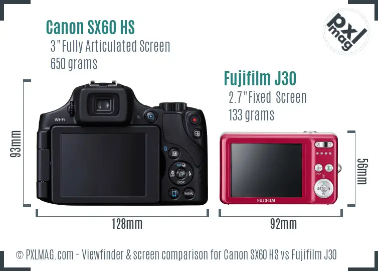 Canon SX60 HS vs Fujifilm J30 Screen and Viewfinder comparison Canon SX60 HS vs Fujifilm J30 Screen and Viewfinder comparison