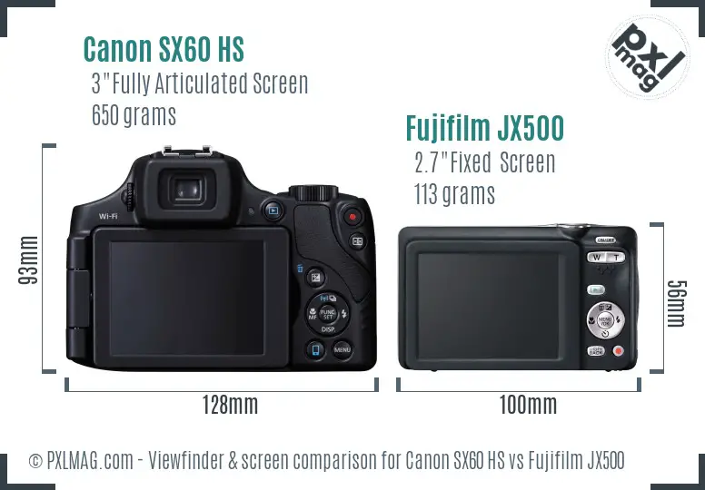 Canon SX60 HS vs Fujifilm JX500 Screen and Viewfinder comparison