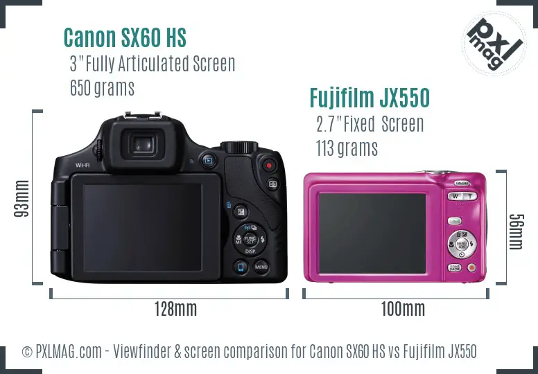 Canon SX60 HS vs Fujifilm JX550 Screen and Viewfinder comparison Canon SX60 HS vs Fujifilm JX550 Screen and Viewfinder comparison