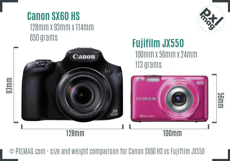 Canon SX60 HS vs Fujifilm JX550 size comparison Canon SX60 HS vs Fujifilm JX550 size comparison