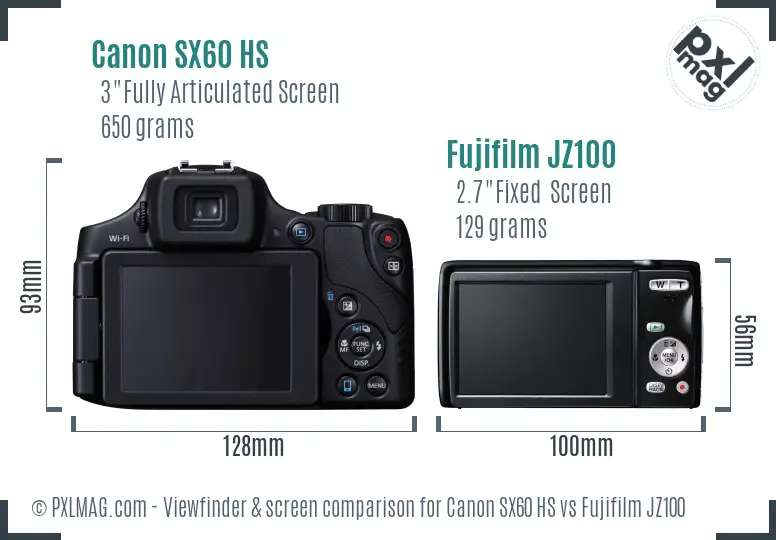 Canon SX60 HS vs Fujifilm JZ100 Screen and Viewfinder comparison Canon SX60 HS vs Fujifilm JZ100 Screen and Viewfinder comparison