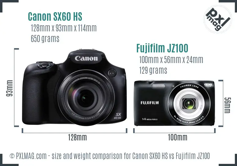 Canon SX60 HS vs Fujifilm JZ100 size comparison Canon SX60 HS vs Fujifilm JZ100 size comparison