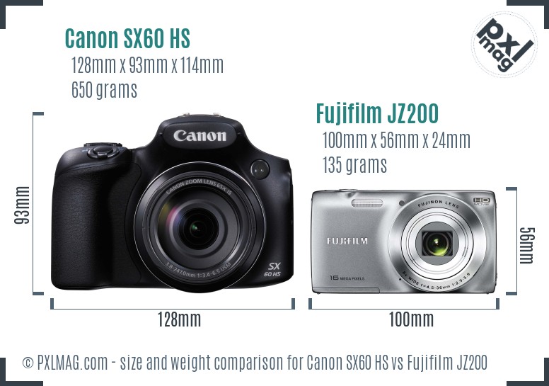 Canon SX60 HS vs Fujifilm JZ200 size comparison