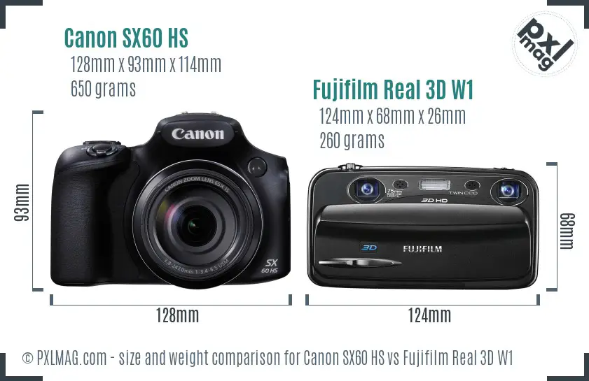 Canon SX60 HS vs Fujifilm Real 3D W1 size comparison