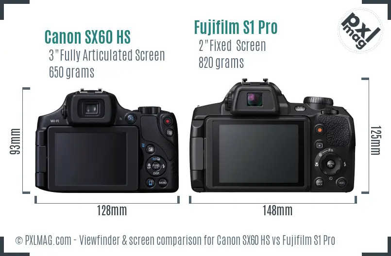 Canon SX60 HS vs Fujifilm S1 Pro Screen and Viewfinder comparison
