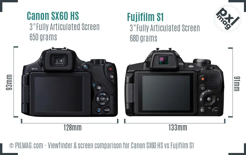 Canon SX60 HS vs Fujifilm S1 Screen and Viewfinder comparison