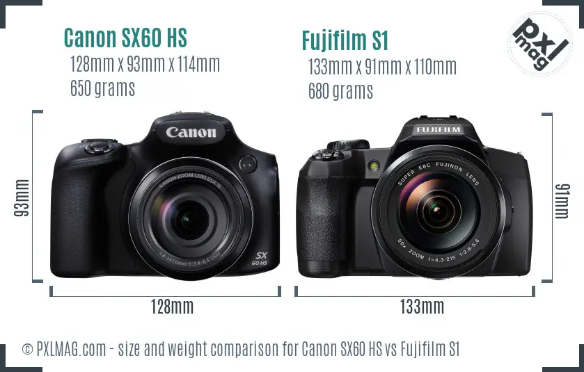Canon SX60 HS vs Fujifilm S1 size comparison