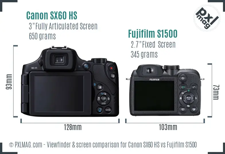 Canon SX60 HS vs Fujifilm S1500 Screen and Viewfinder comparison