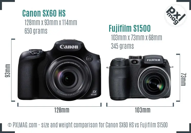 Canon SX60 HS vs Fujifilm S1500 size comparison