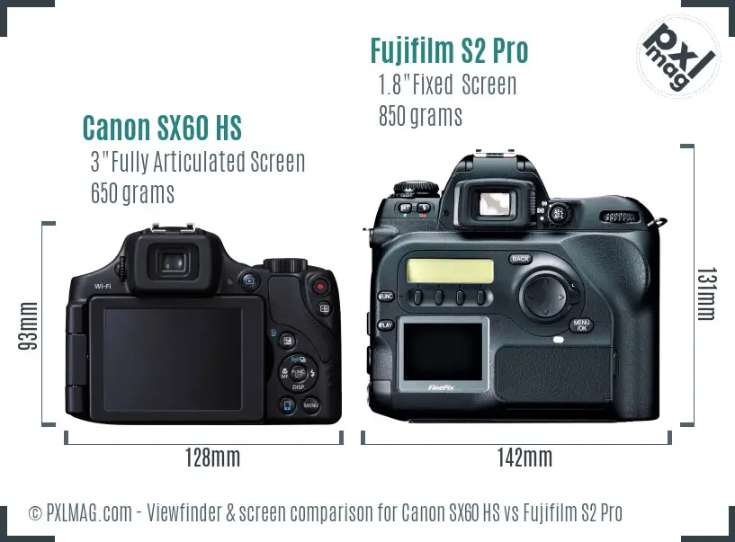 Canon SX60 HS vs Fujifilm S2 Pro Screen and Viewfinder comparison