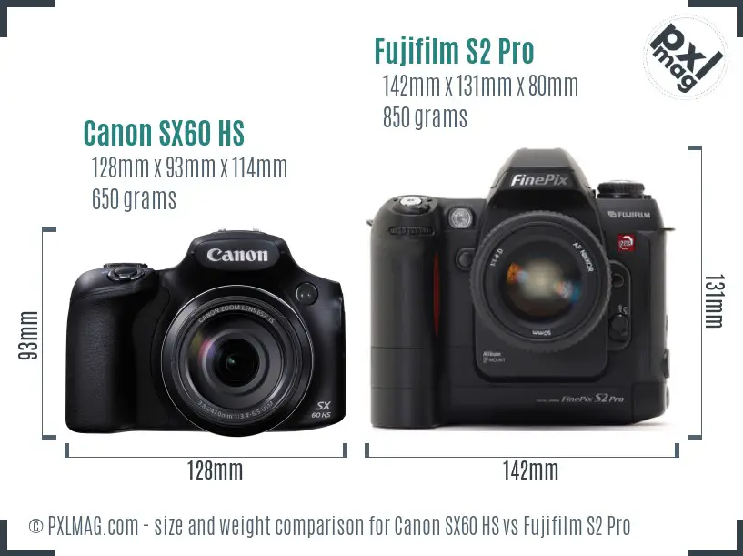 Canon SX60 HS vs Fujifilm S2 Pro size comparison