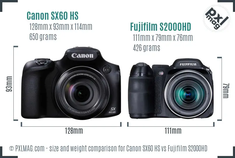 Canon SX60 HS vs Fujifilm S2000HD size comparison