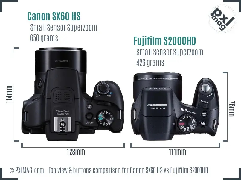 Canon SX60 HS vs Fujifilm S2000HD top view buttons comparison