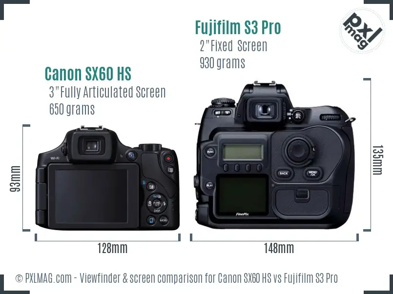 Canon SX60 HS vs Fujifilm S3 Pro Screen and Viewfinder comparison Canon SX60 HS vs Fujifilm S3 Pro Screen and Viewfinder comparison