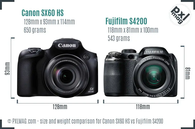 Canon SX60 HS vs Fujifilm S4200 size comparison