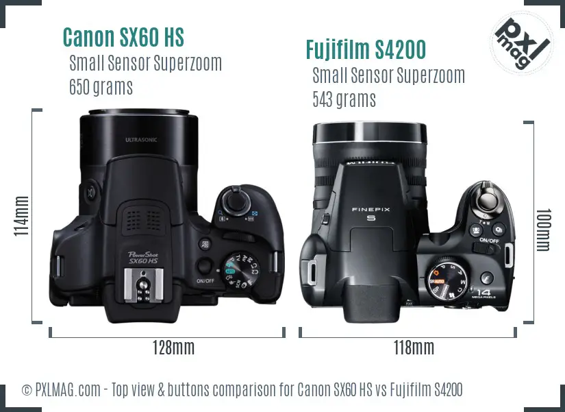 Canon SX60 HS vs Fujifilm S4200 top view buttons comparison