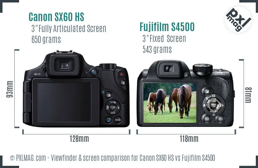 Canon SX60 HS vs Fujifilm S4500 Screen and Viewfinder comparison