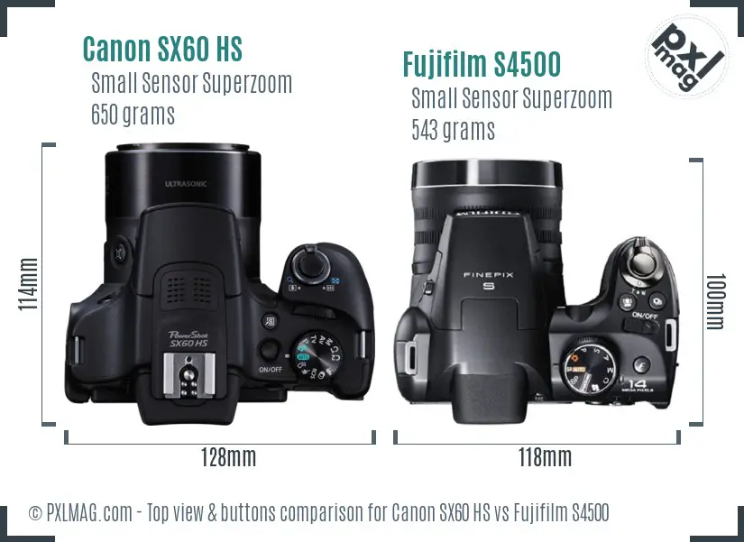 Canon SX60 HS vs Fujifilm S4500 top view buttons comparison