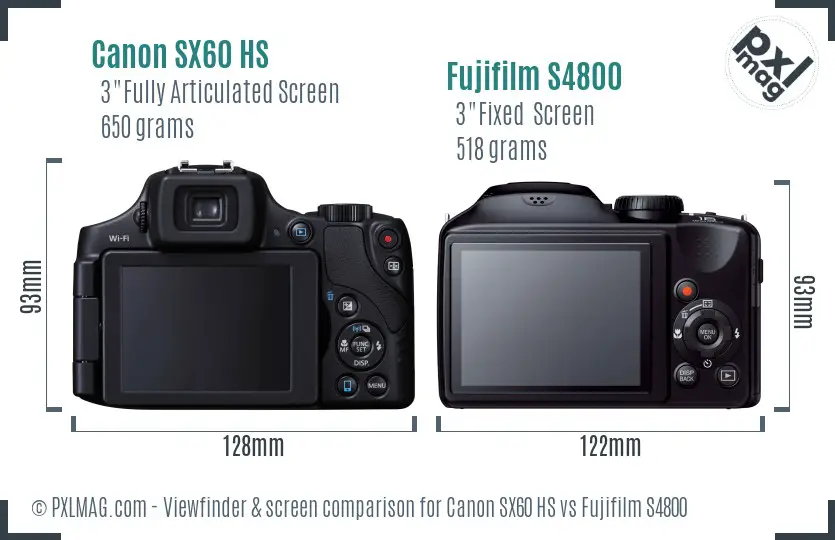 Canon SX60 HS vs Fujifilm S4800 Screen and Viewfinder comparison