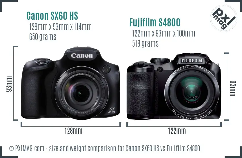 Canon SX60 HS vs Fujifilm S4800 size comparison