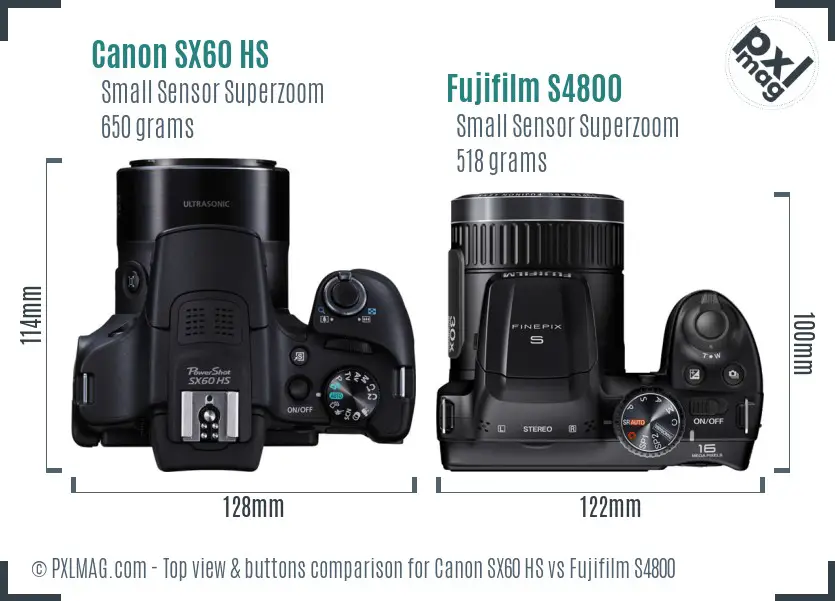 Canon SX60 HS vs Fujifilm S4800 top view buttons comparison