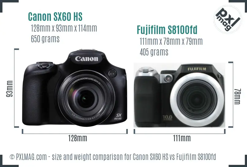 Canon SX60 HS vs Fujifilm S8100fd size comparison Canon SX60 HS vs Fujifilm S8100fd size comparison
