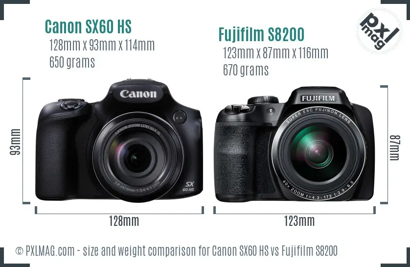 Canon SX60 HS vs Fujifilm S8200 size comparison