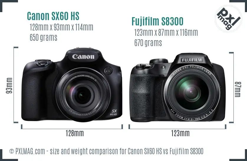 Canon SX60 HS vs Fujifilm S8300 size comparison