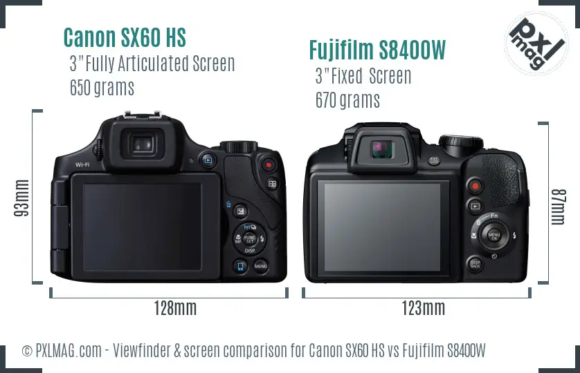 Canon SX60 HS vs Fujifilm S8400W Screen and Viewfinder comparison