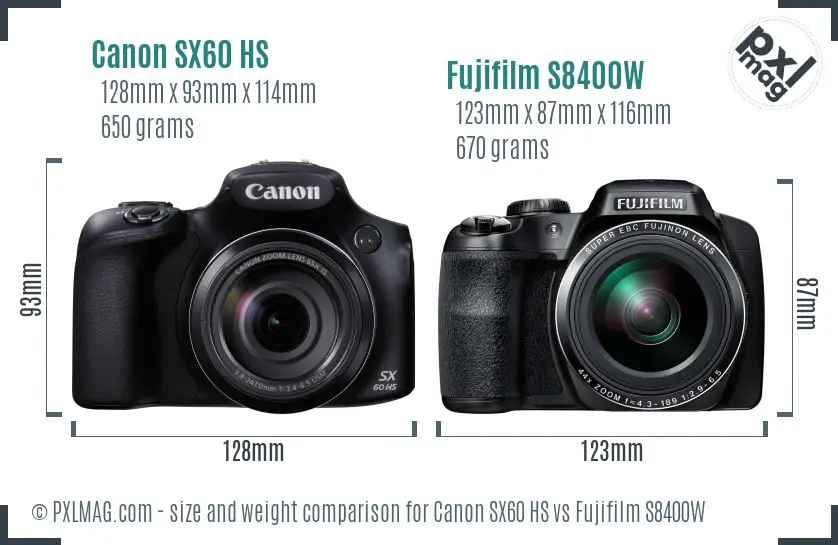 Canon SX60 HS vs Fujifilm S8400W size comparison