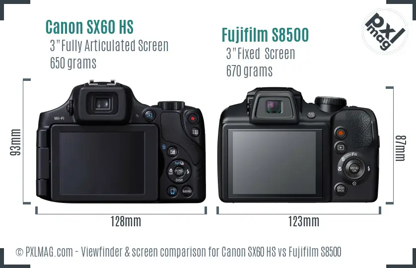 Canon SX60 HS vs Fujifilm S8500 Screen and Viewfinder comparison