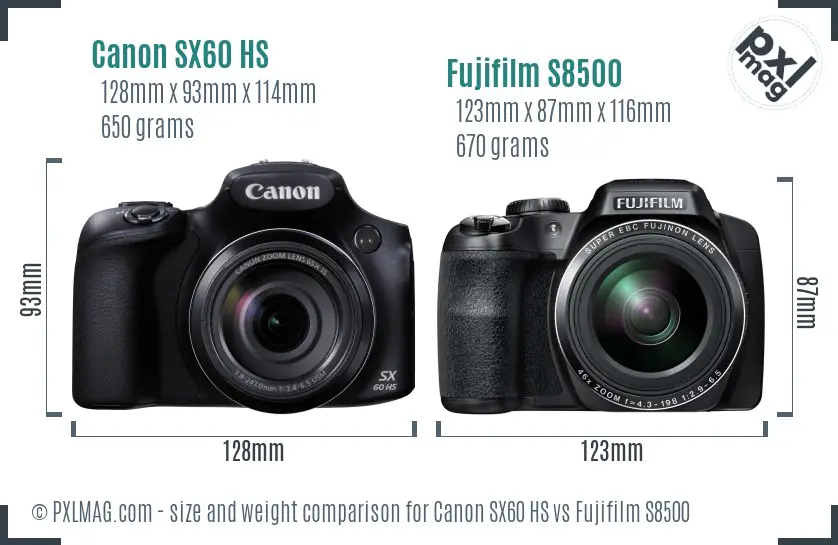 Canon SX60 HS vs Fujifilm S8500 size comparison