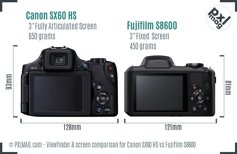 Canon SX60 HS vs Fujifilm S8600 Screen and Viewfinder comparison