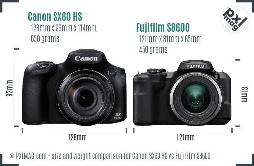 Canon SX60 HS vs Fujifilm S8600 size comparison