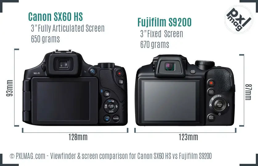 Canon SX60 HS vs Fujifilm S9200 Screen and Viewfinder comparison