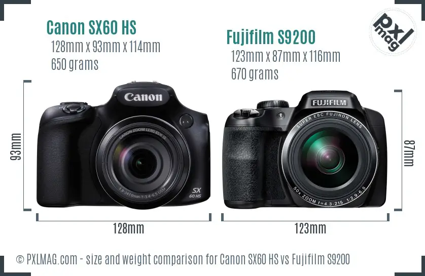 Canon SX60 HS vs Fujifilm S9200 size comparison