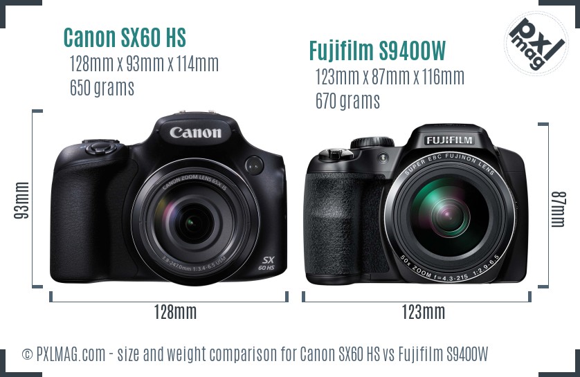Canon SX60 HS vs Fujifilm S9400W size comparison