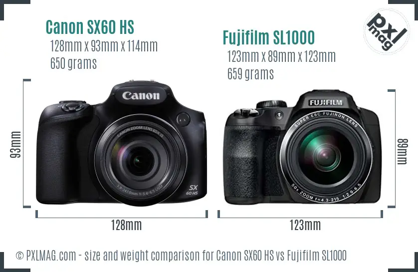 Canon SX60 HS vs Fujifilm SL1000 size comparison