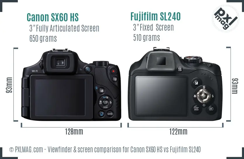 Canon SX60 HS vs Fujifilm SL240 Screen and Viewfinder comparison