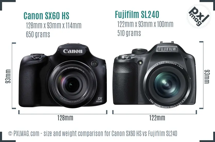 Canon SX60 HS vs Fujifilm SL240 size comparison