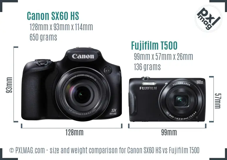 Canon SX60 HS vs Fujifilm T500 size comparison Canon SX60 HS vs Fujifilm T500 size comparison