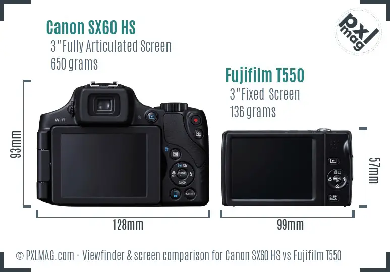 Canon SX60 HS vs Fujifilm T550 Screen and Viewfinder comparison