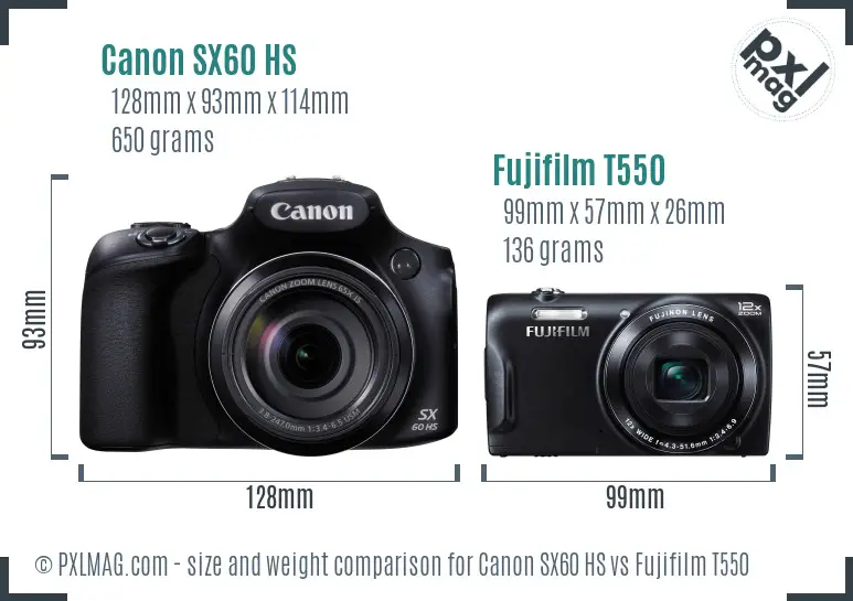 Canon SX60 HS vs Fujifilm T550 size comparison