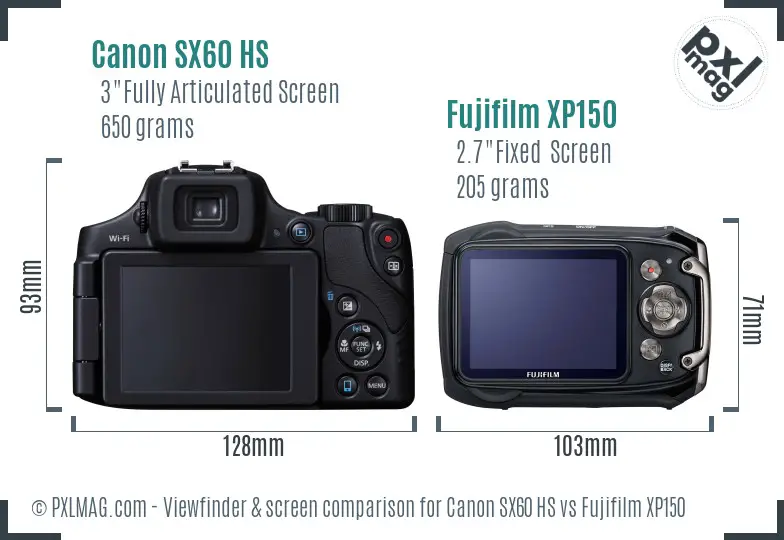 Canon SX60 HS vs Fujifilm XP150 Screen and Viewfinder comparison