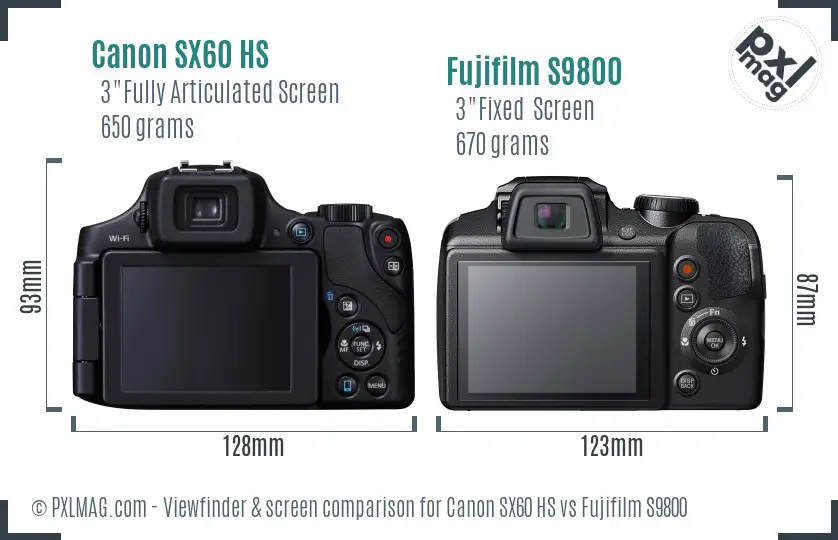 Canon SX60 HS vs Fujifilm S9800 Screen and Viewfinder comparison