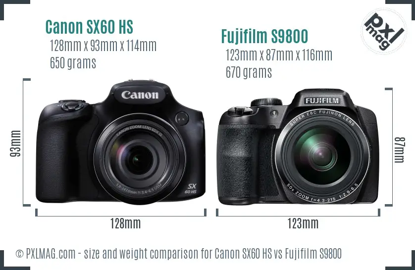 Canon SX60 HS vs Fujifilm S9800 size comparison