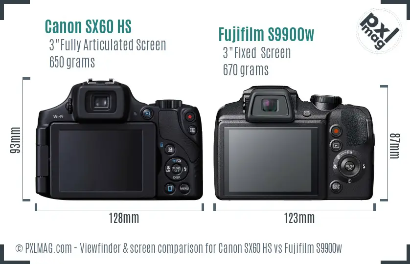 Canon SX60 HS vs Fujifilm S9900w Screen and Viewfinder comparison