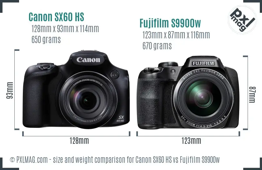Canon SX60 HS vs Fujifilm S9900w size comparison