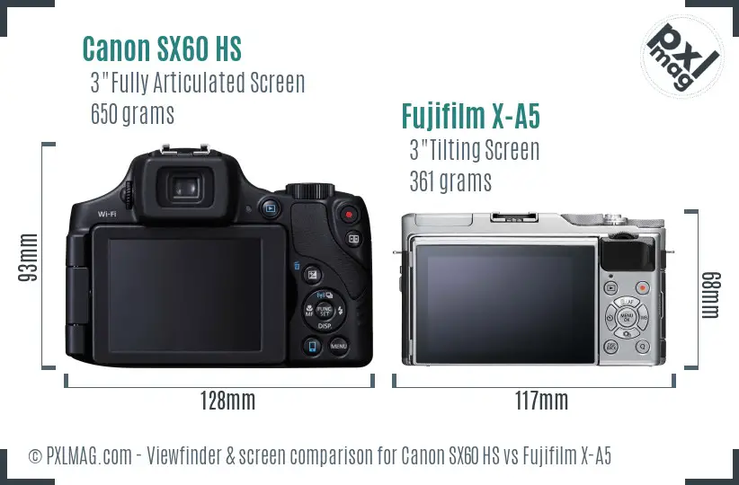 Canon SX60 HS vs Fujifilm X-A5 Screen and Viewfinder comparison