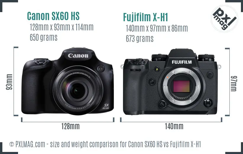 Canon SX60 HS vs Fujifilm X-H1 size comparison Canon SX60 HS vs Fujifilm X-H1 size comparison